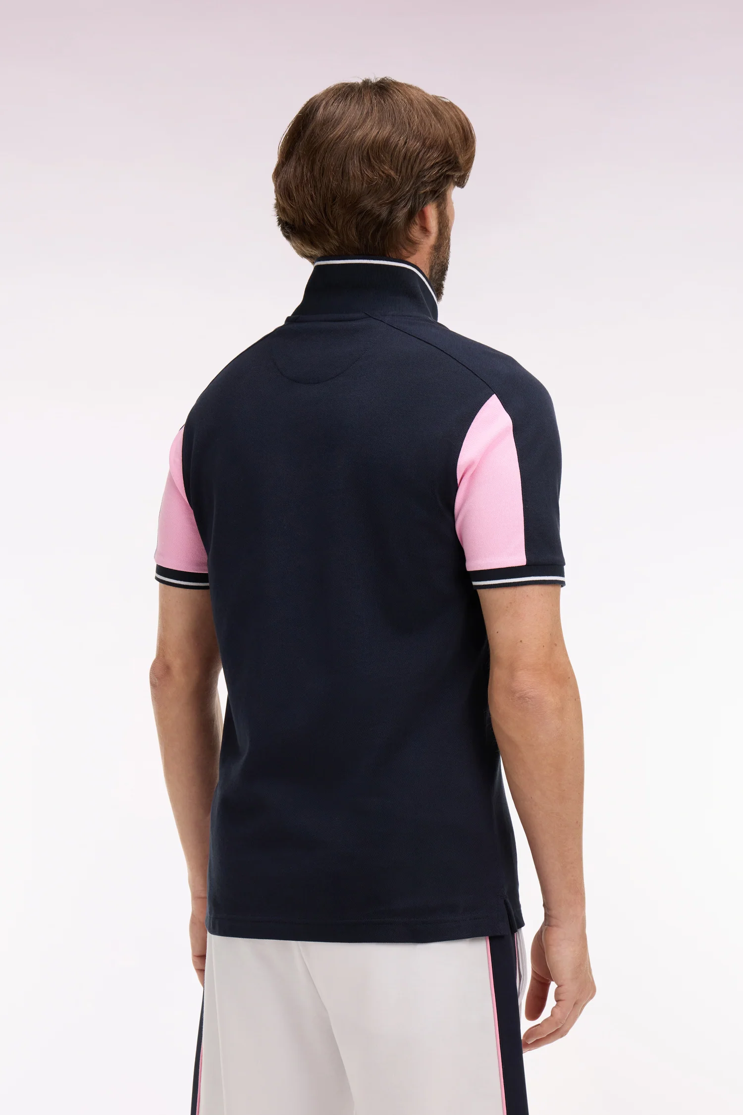 Eden Park Navy with Pink Panel Polo Shirt - Image 4