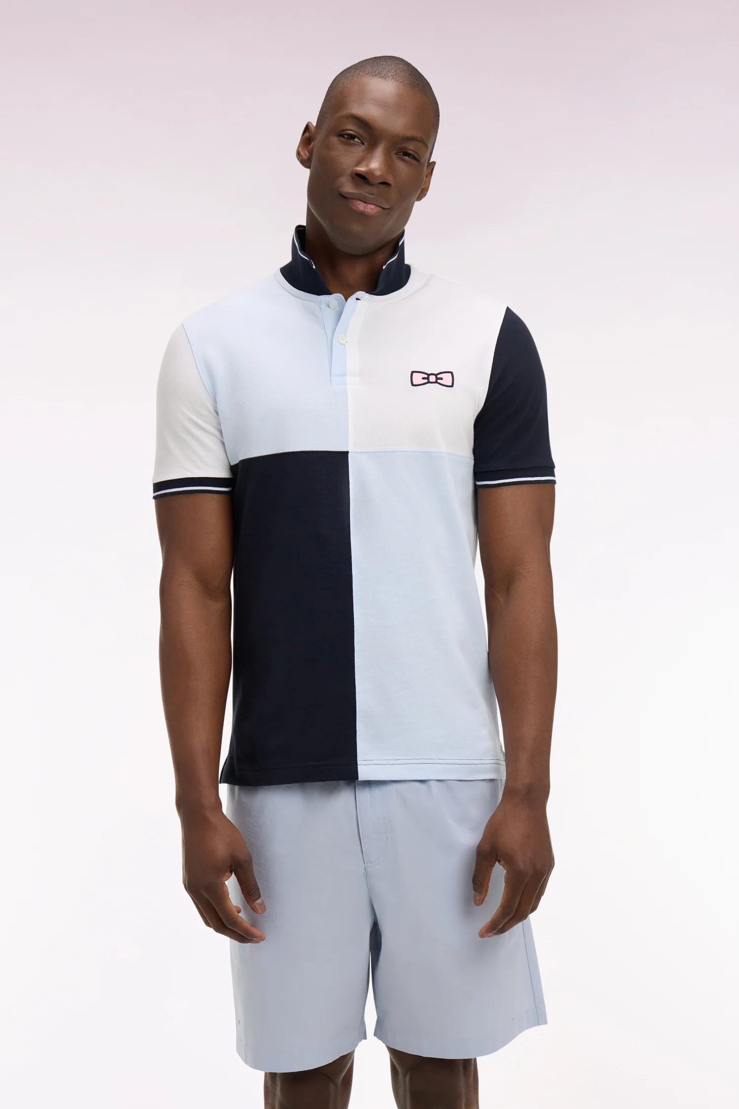 Eden Park Navy and Blue Harlequin Polo Shirt - Image 2