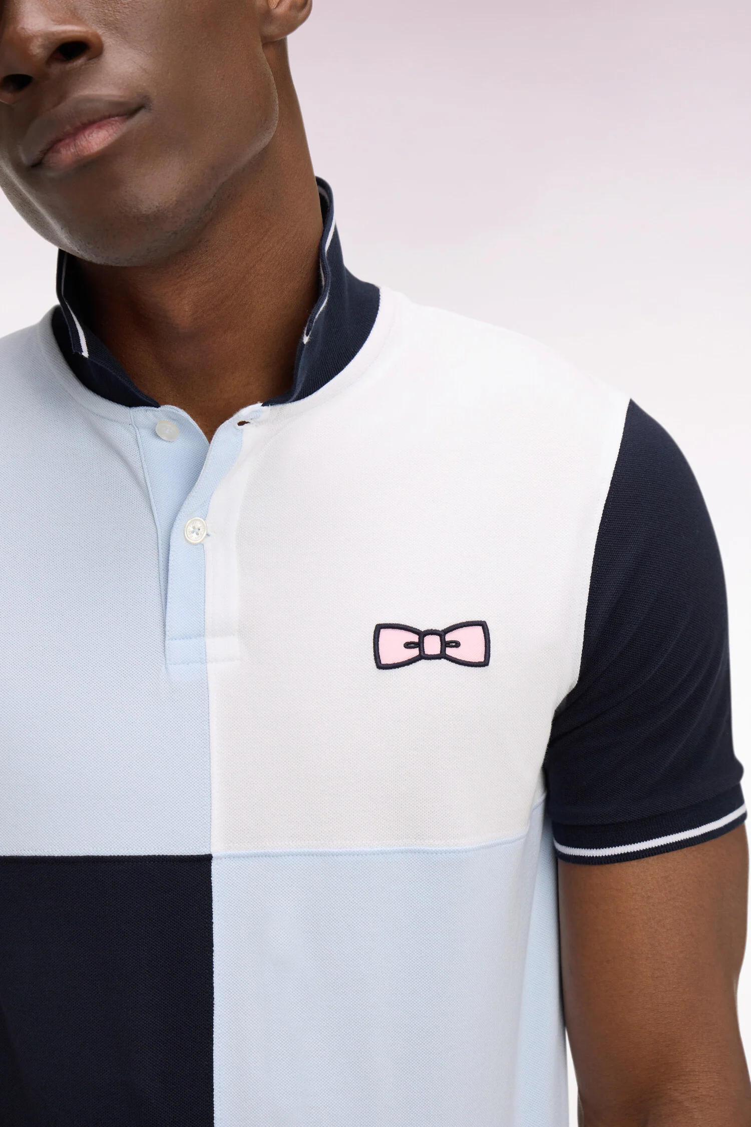 Eden Park Navy and Blue Harlequin Polo Shirt - Image 3