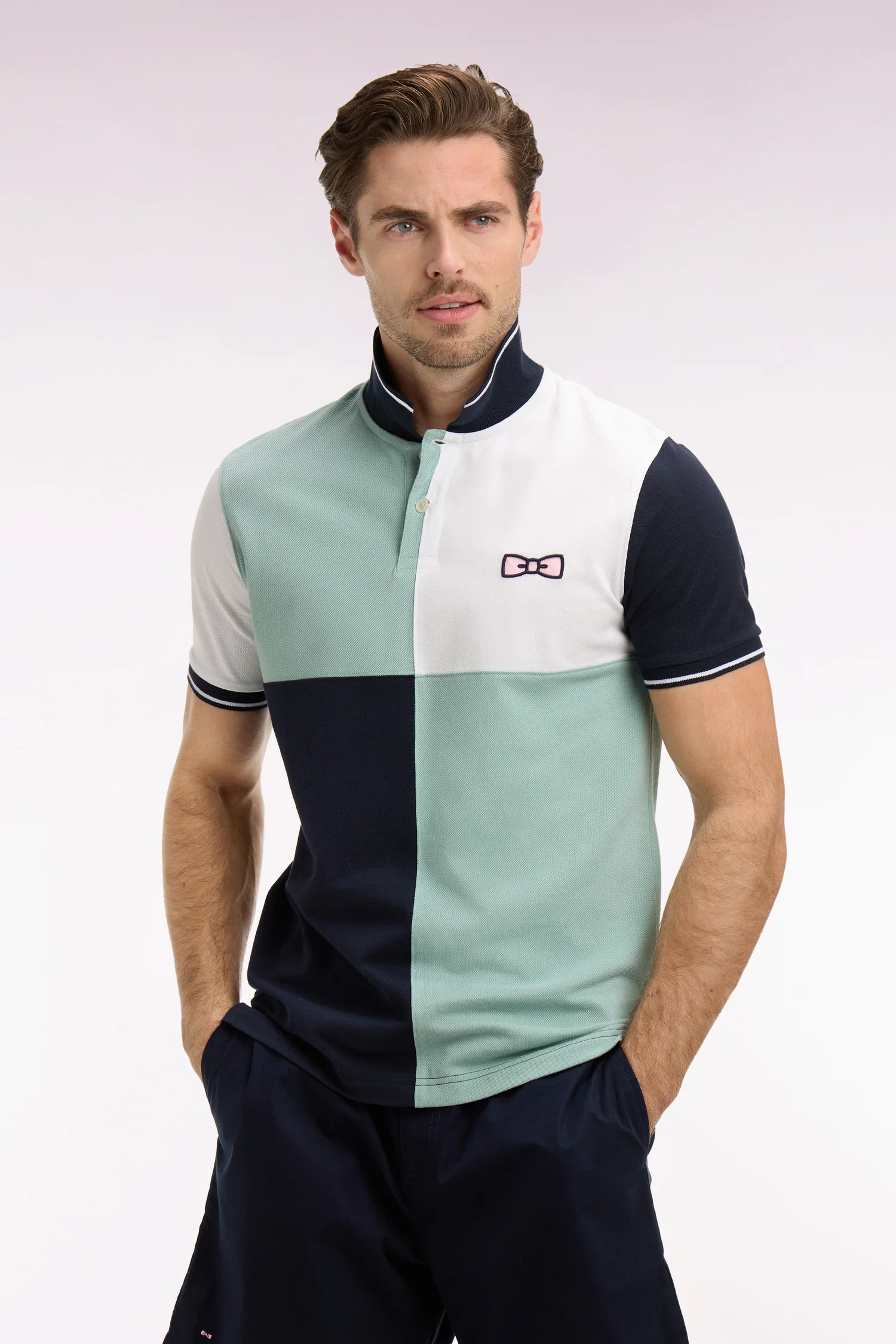 Eden Park Navy and Green Harelquin Polo Shirt