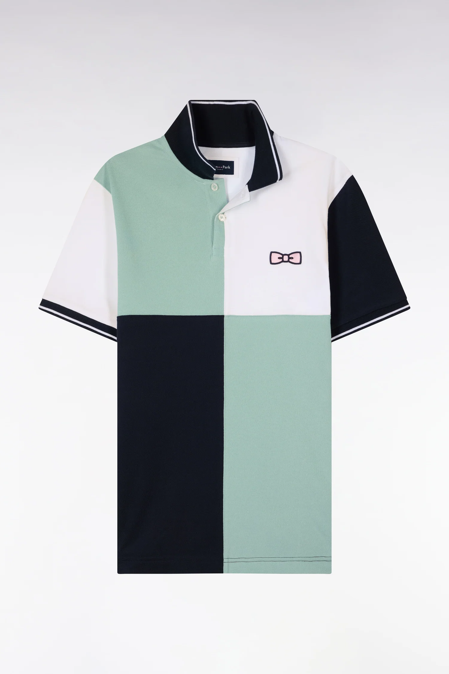 Eden Park Navy and Green Harelquin Polo Shirt - Image 6
