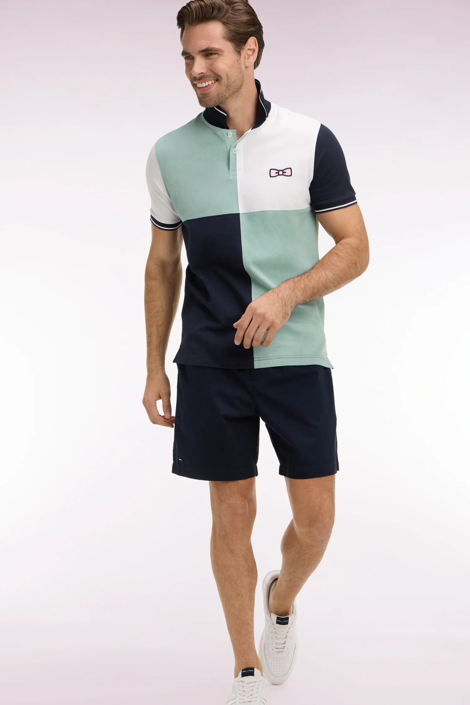 Eden Park Navy and Green Harelquin Polo Shirt - Image 2