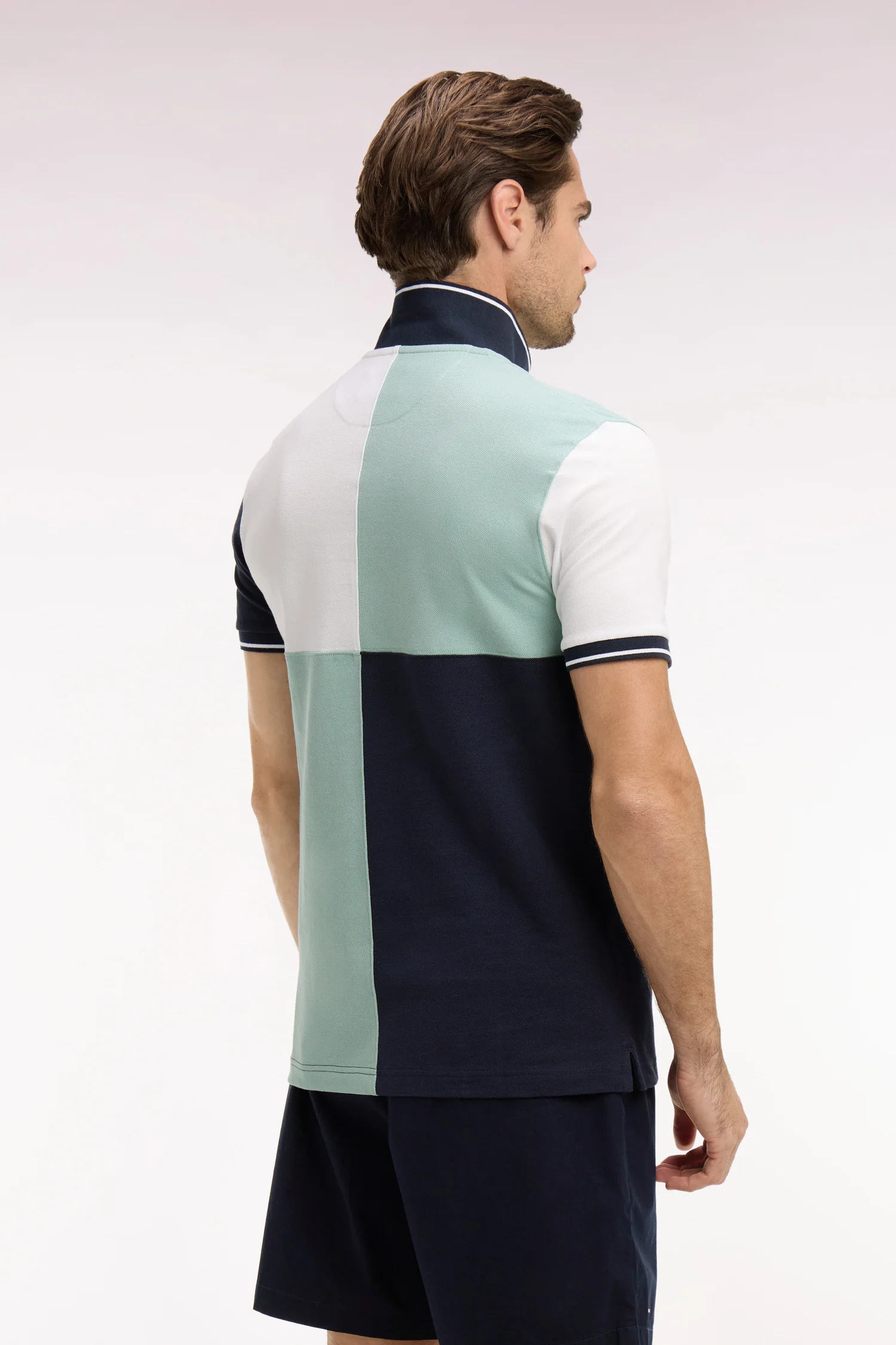 Eden Park Navy and Green Harelquin Polo Shirt - Image 4