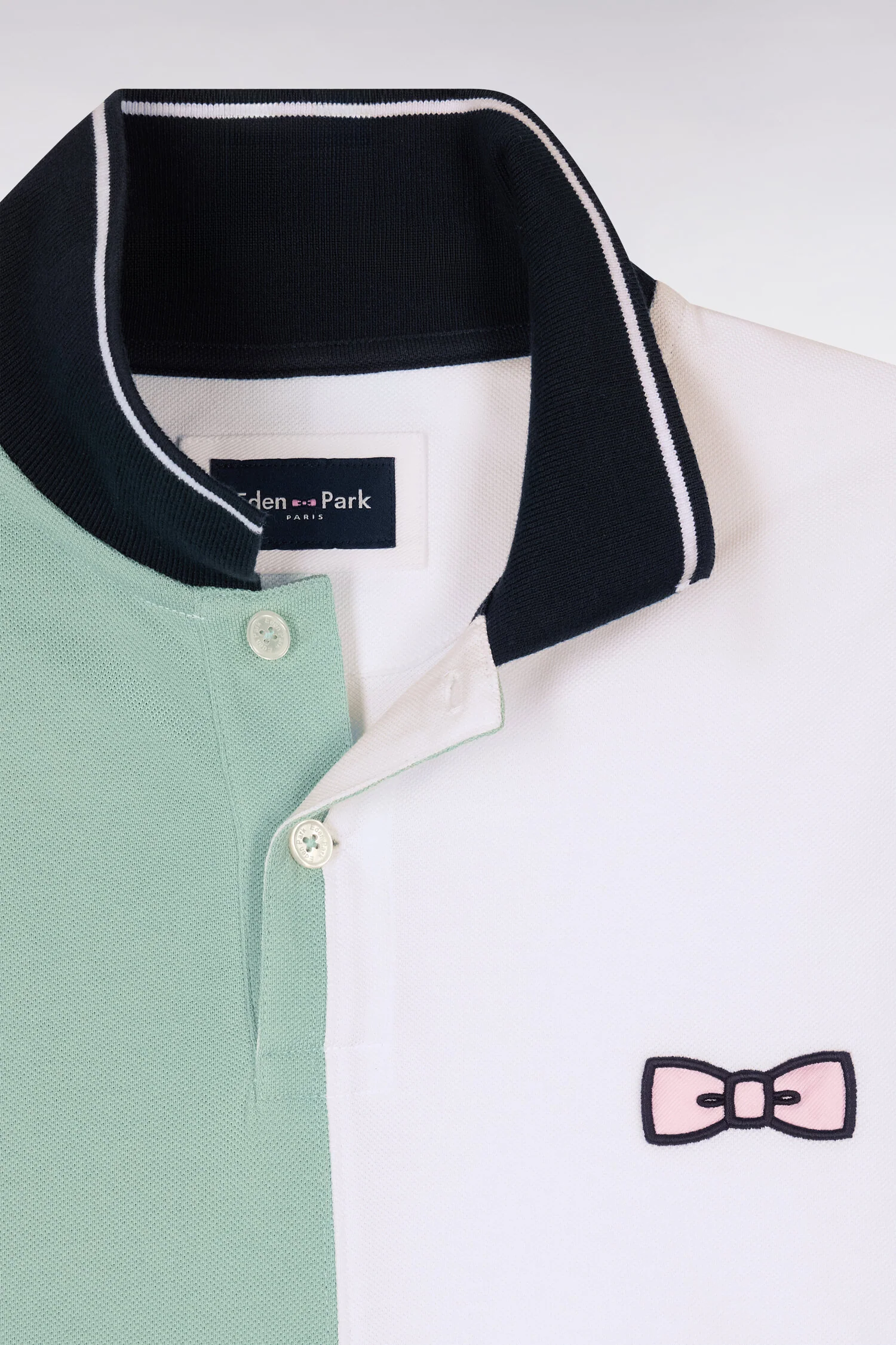 Eden Park Navy and Green Harelquin Polo Shirt - Image 5