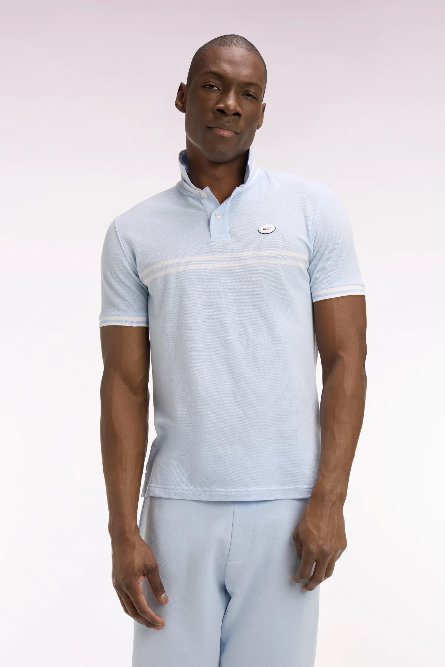 Eden Park Light Blue with Double White Stripe Polo Shirt