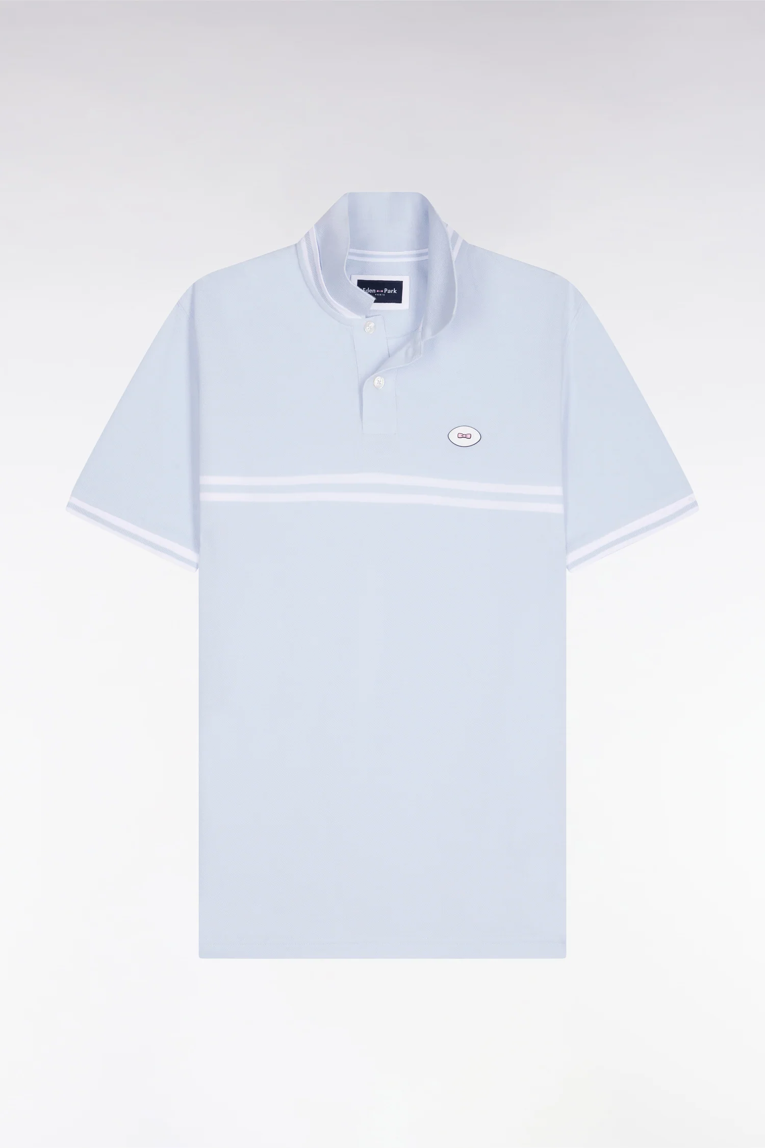 Eden Park Light Blue with Double White Stripe Polo Shirt - Image 4
