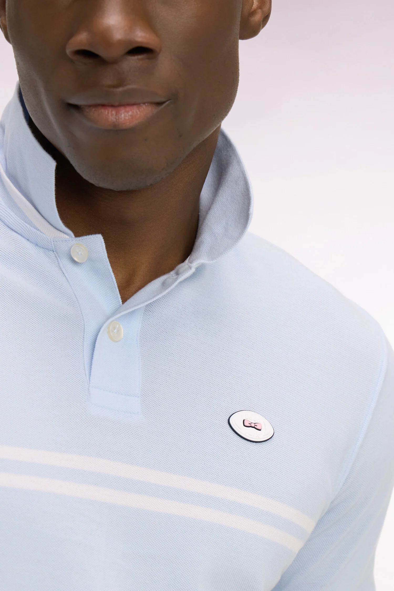Eden Park Light Blue with Double White Stripe Polo Shirt - Image 3