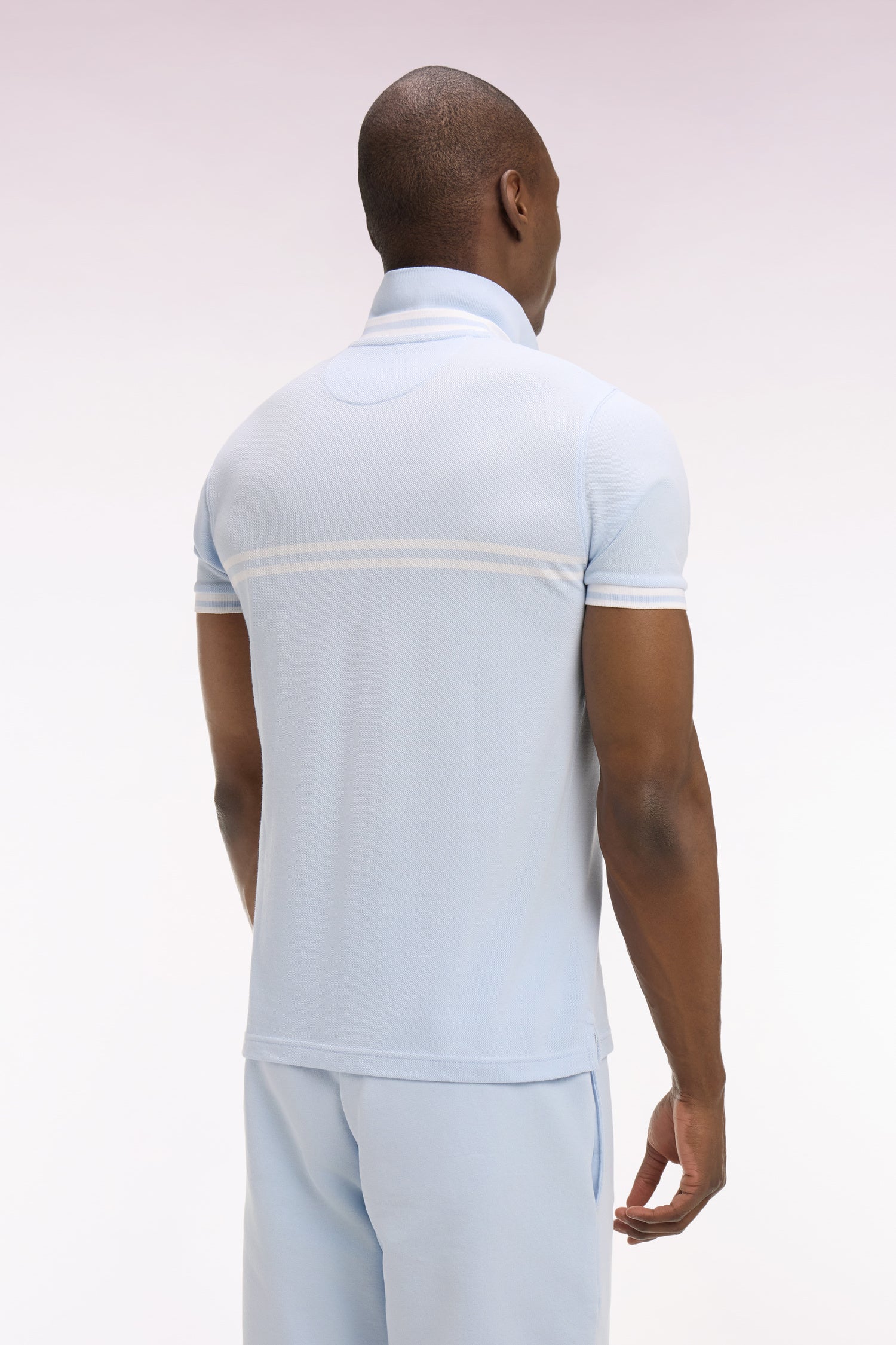 Eden Park Light Blue with Double White Stripe Polo Shirt - Image 5