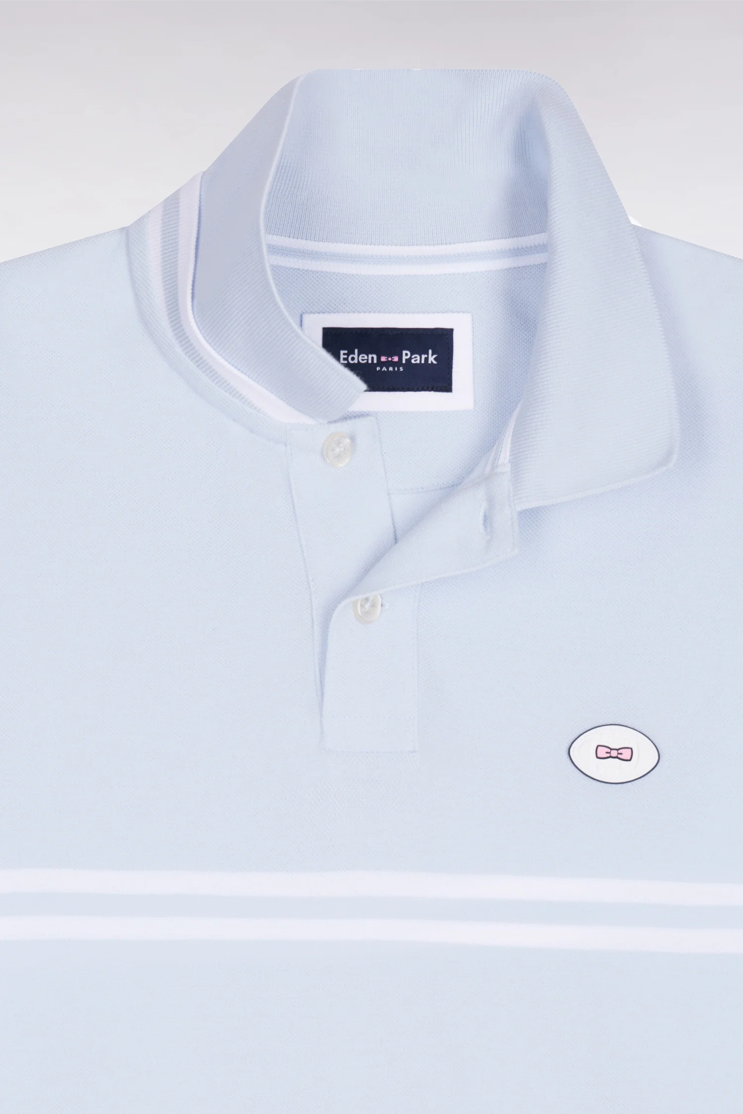 Eden Park Light Blue with Double White Stripe Polo Shirt - Image 6