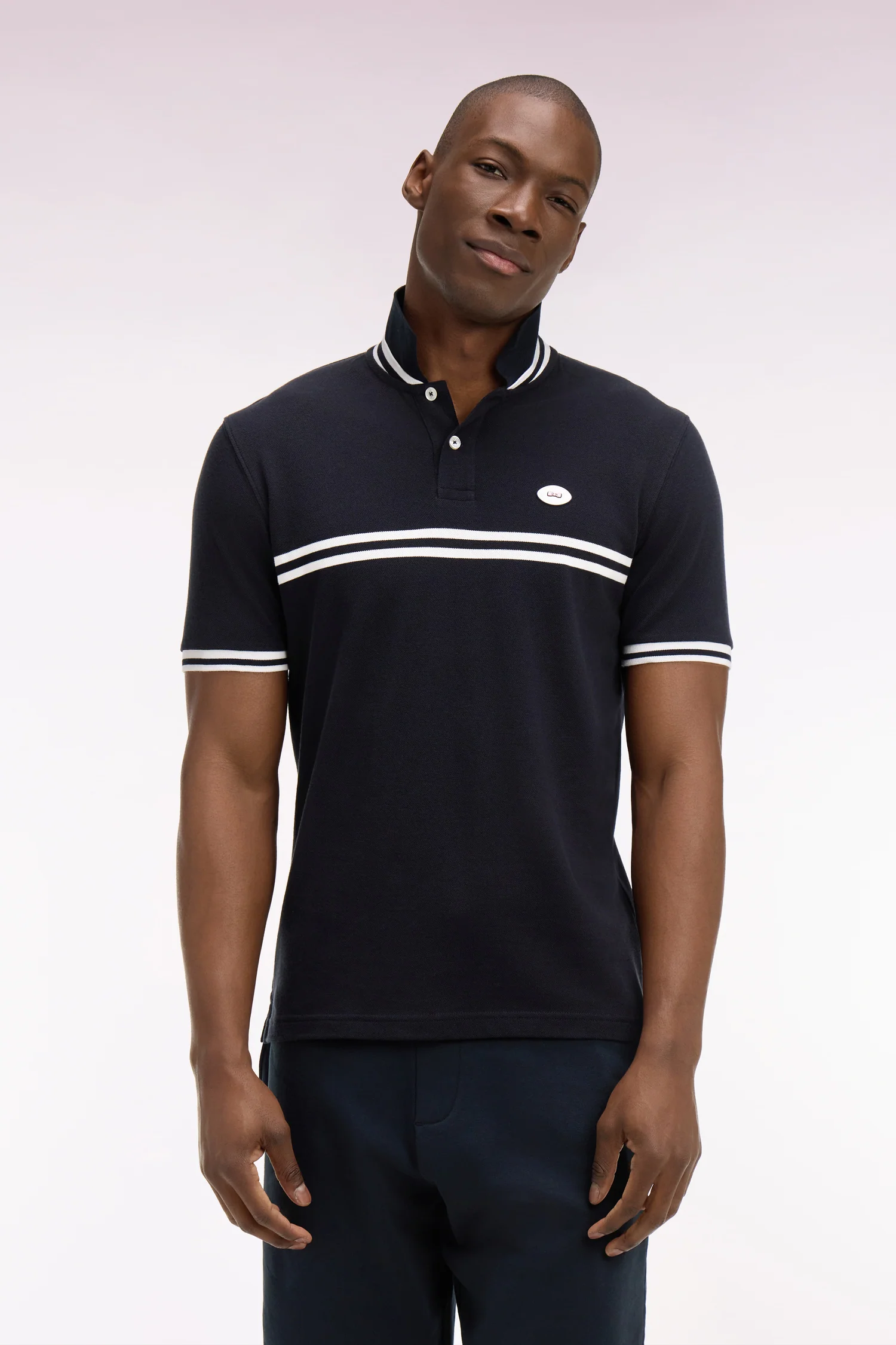 Eden Park Navy with Double White Stripe Polo Shirt