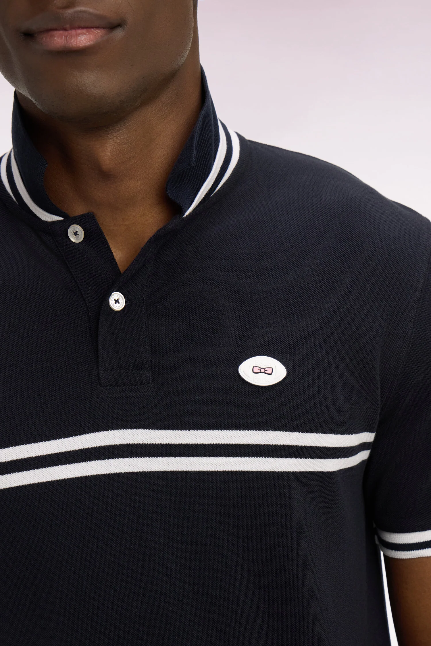 Eden Park Navy with Double White Stripe Polo Shirt - Image 3