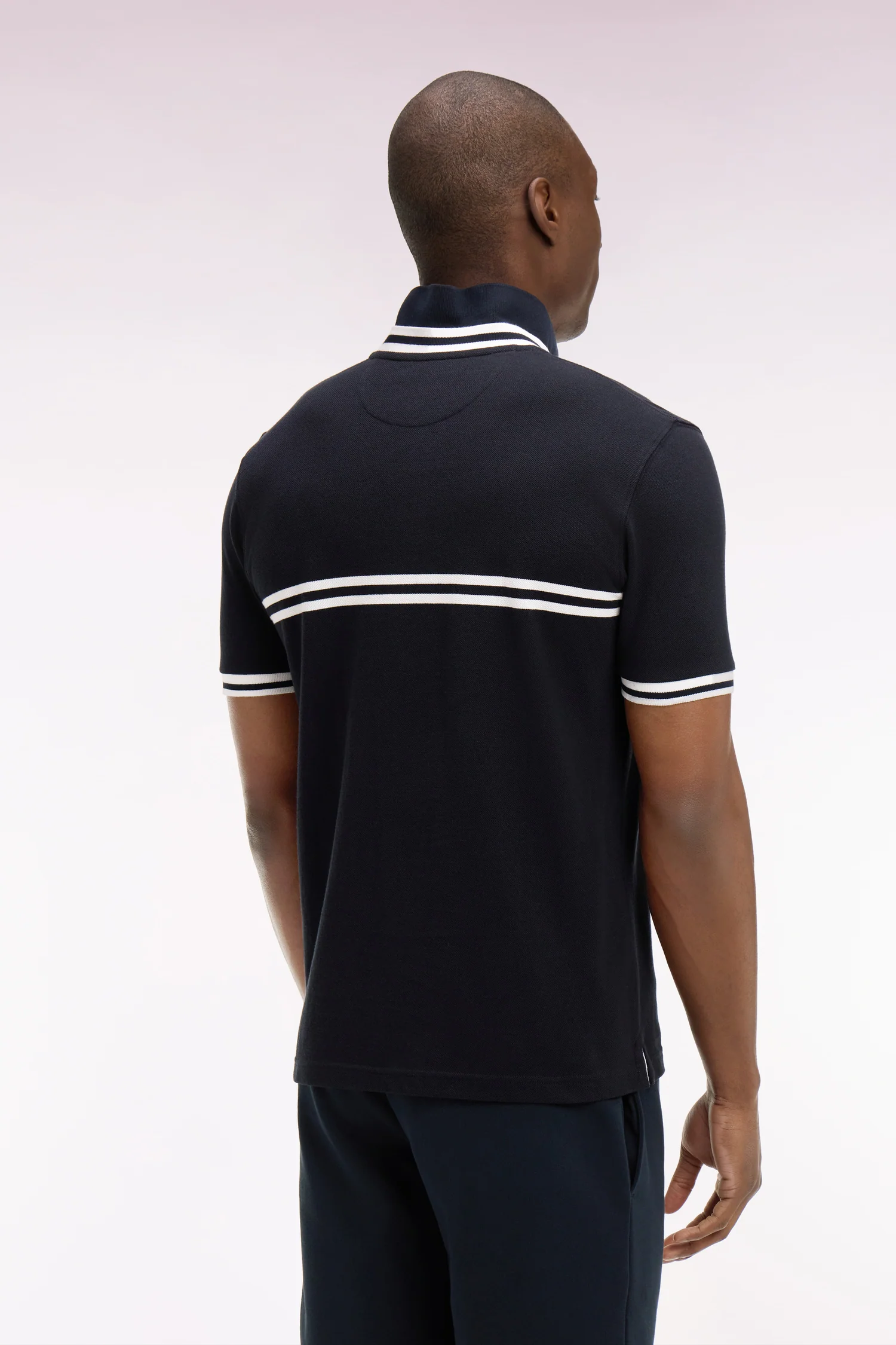 Eden Park Navy with Double White Stripe Polo Shirt - Image 4