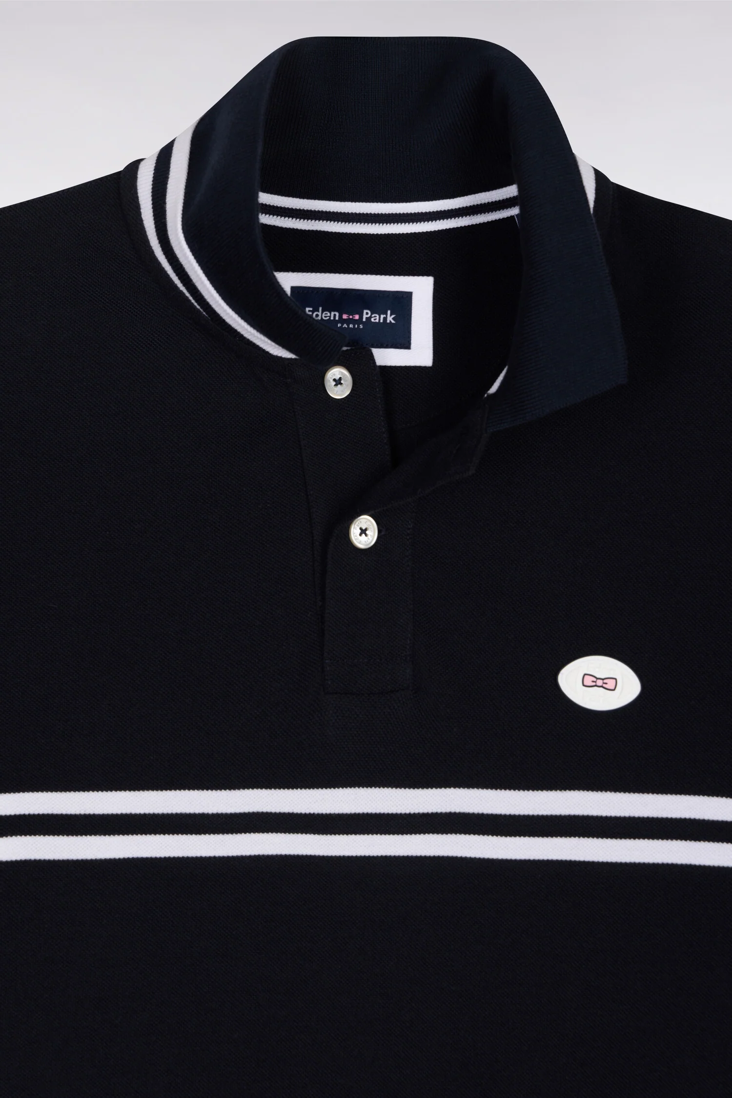 Eden Park Navy with Double White Stripe Polo Shirt - Image 5