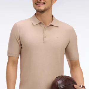 Eden Park Polo Shirt in Beige Cotton and Lyocell blend