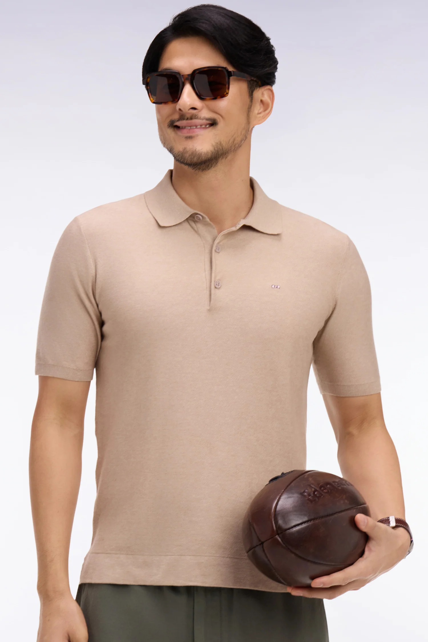Eden Park Polo Shirt in Beige Cotton and Lyocell blend