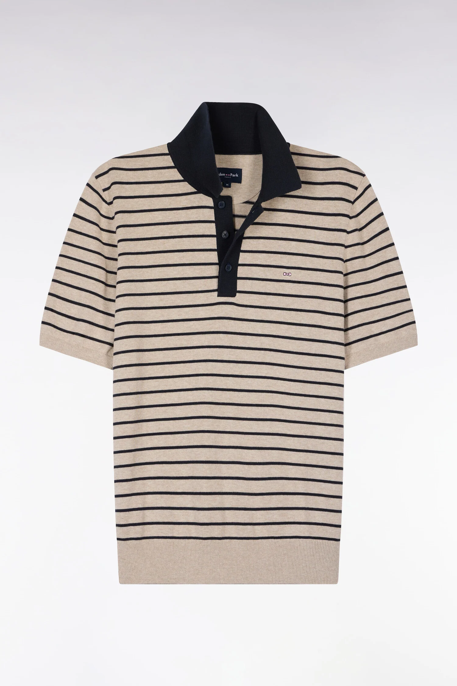 Eden Park Beige Stripe Knitted Polo Shirt - Image 4