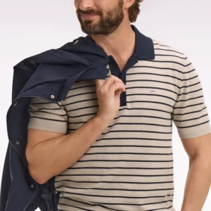 Eden Park Beige Stripe Knitted Polo Shirt
