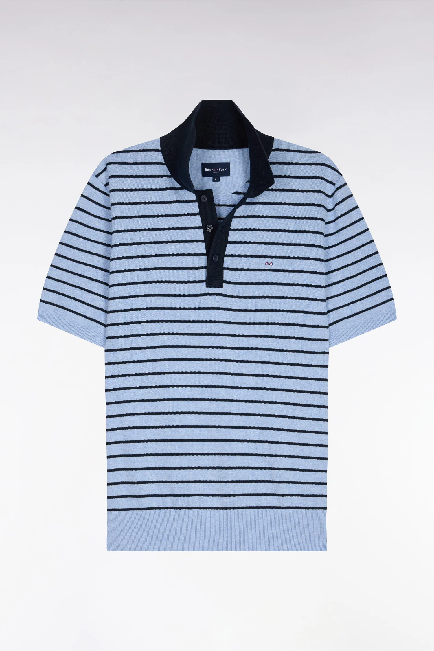 Eden Park Blue Stripe Knitted Polo Shirt - Image 6