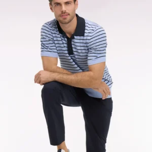 Eden Park Blue Stripe Knitted Polo Shirt