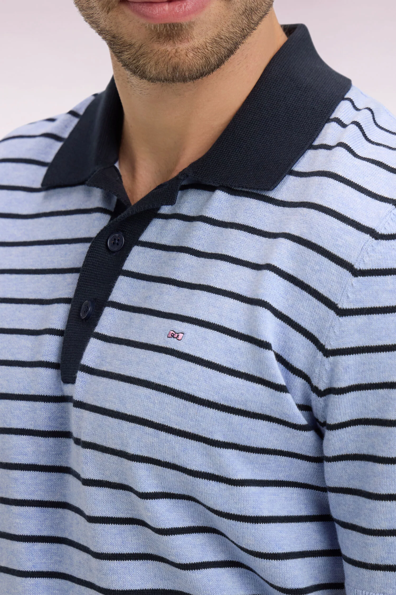 Eden Park Blue Stripe Knitted Polo Shirt - Image 3