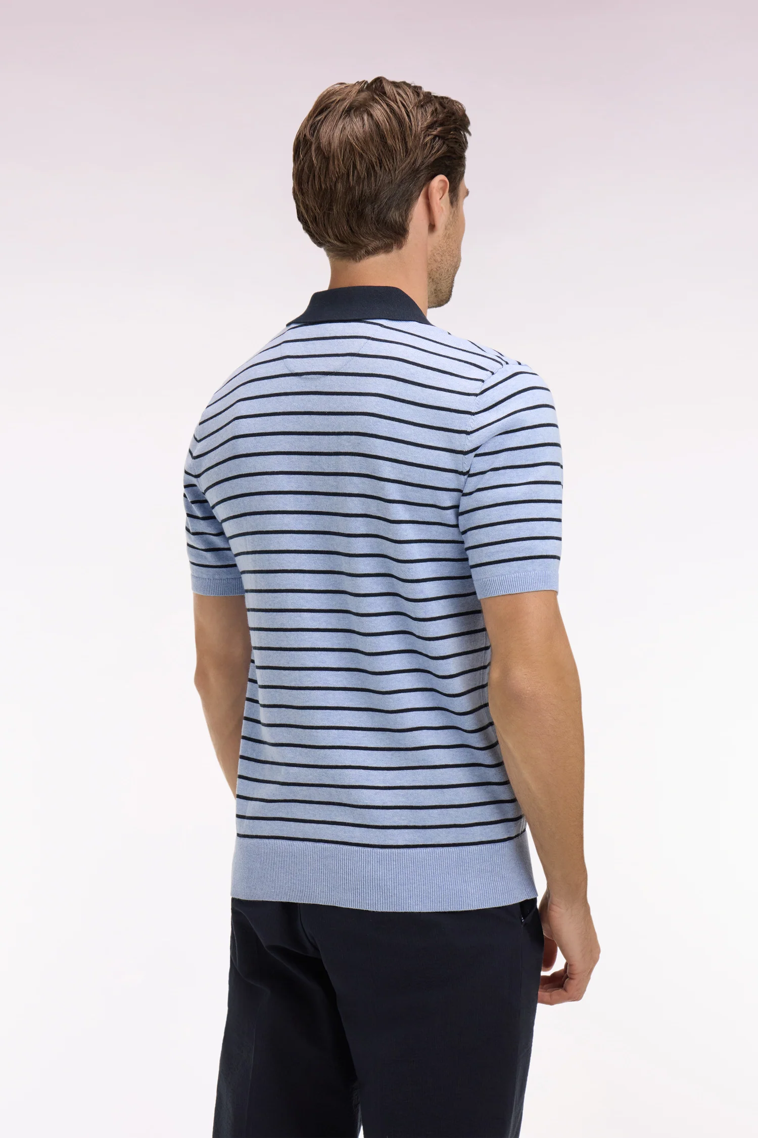 Eden Park Blue Stripe Knitted Polo Shirt - Image 4