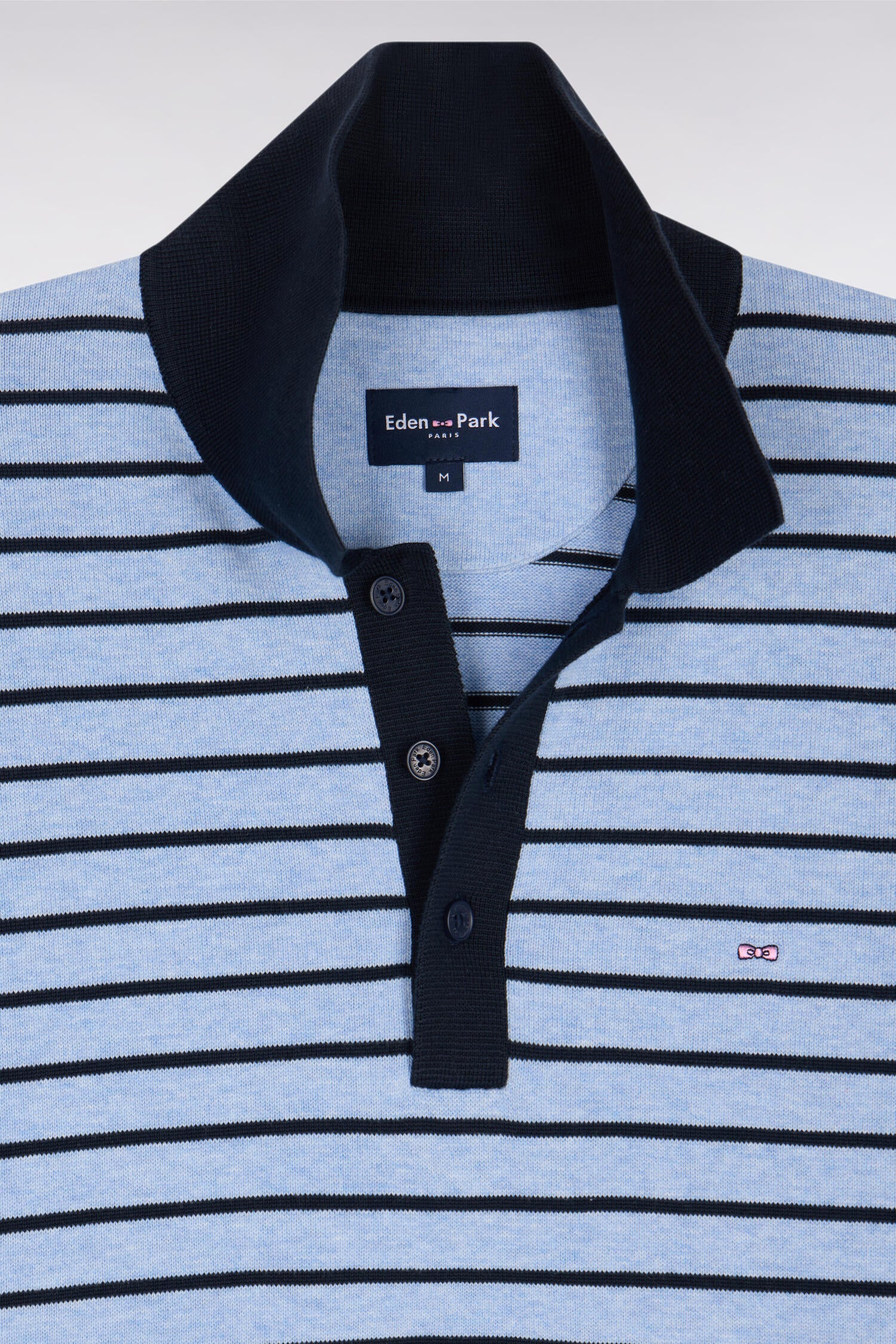 Eden Park Blue Stripe Knitted Polo Shirt - Image 5
