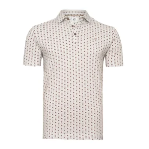 R2 Brown Leaf Print Linen Blend Polo Shirt