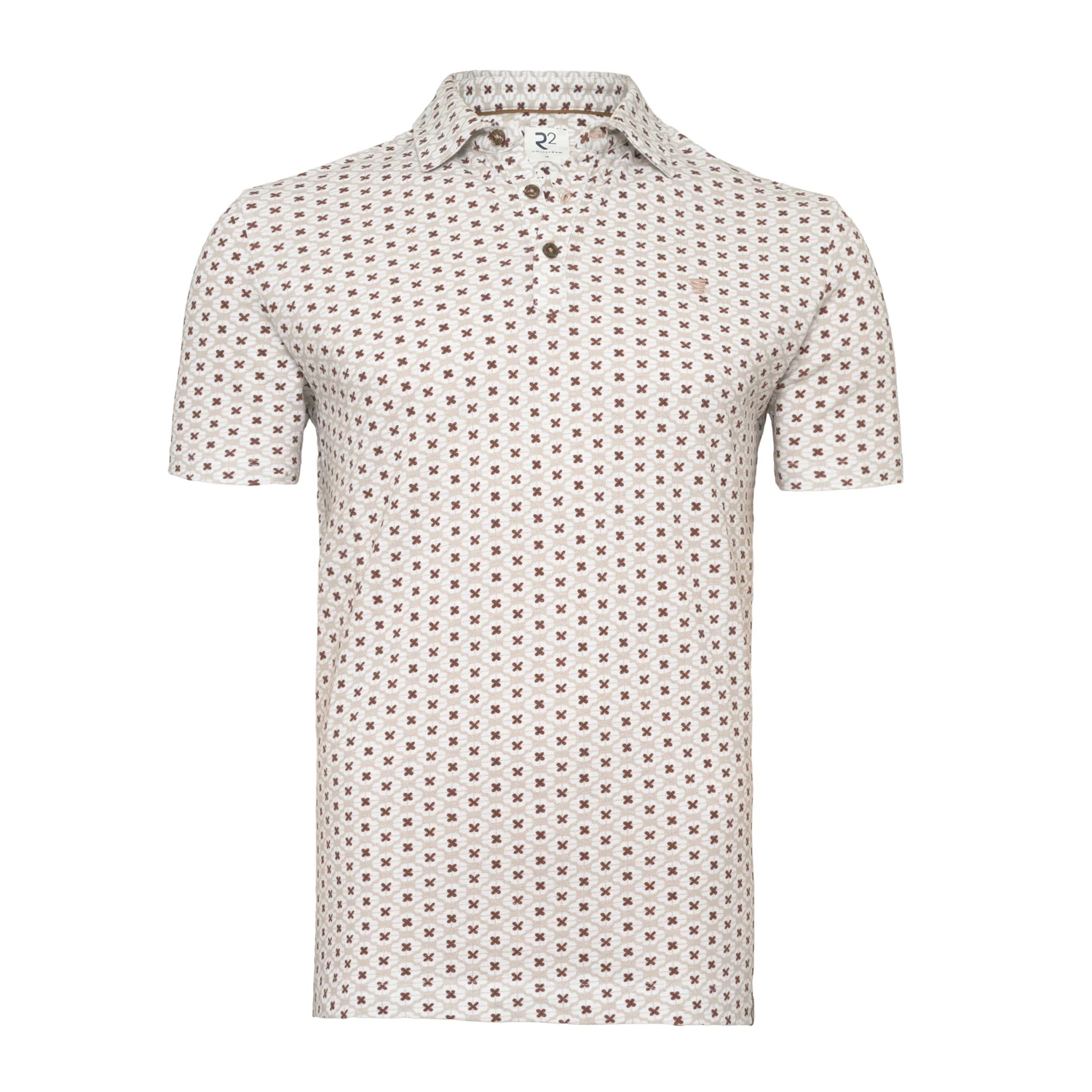 R2 Brown Leaf Print Linen Blend Polo Shirt
