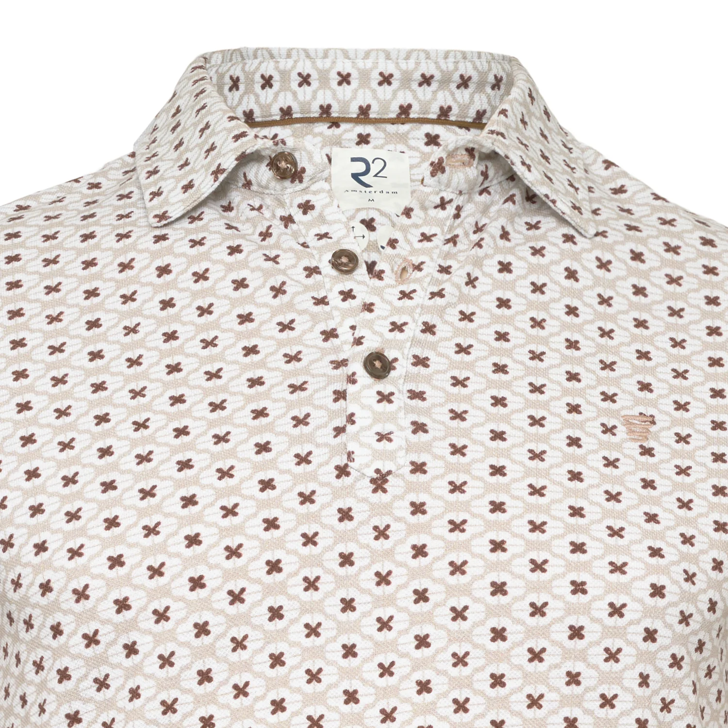 R2 Brown Leaf Print Linen Blend Polo Shirt - Image 2