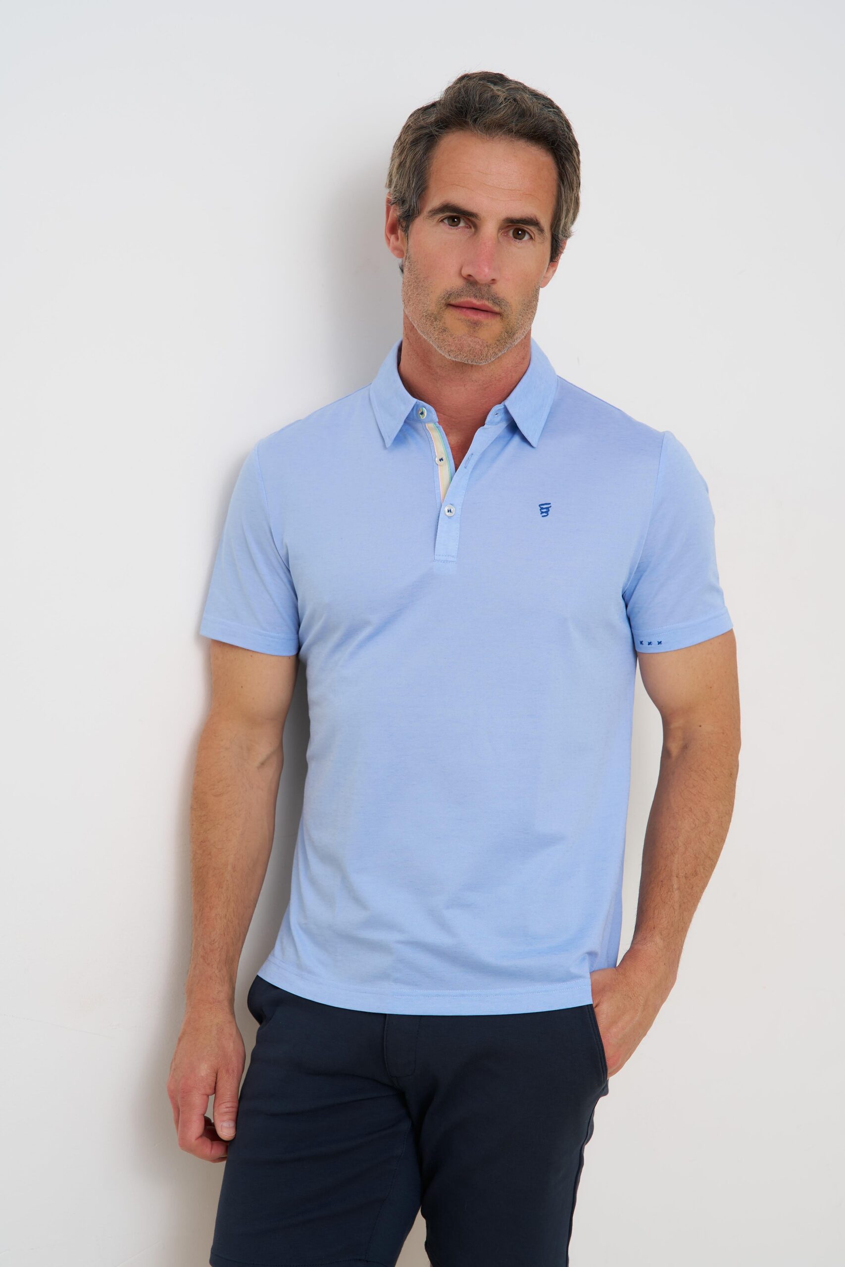 R2 Blue Cotton Linen Polo