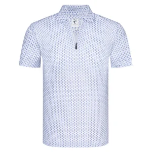 R2 White/Blue Zip Polo Shirt