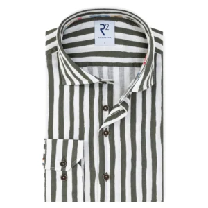 R2 Green Stripped Linen Stretch Shirt