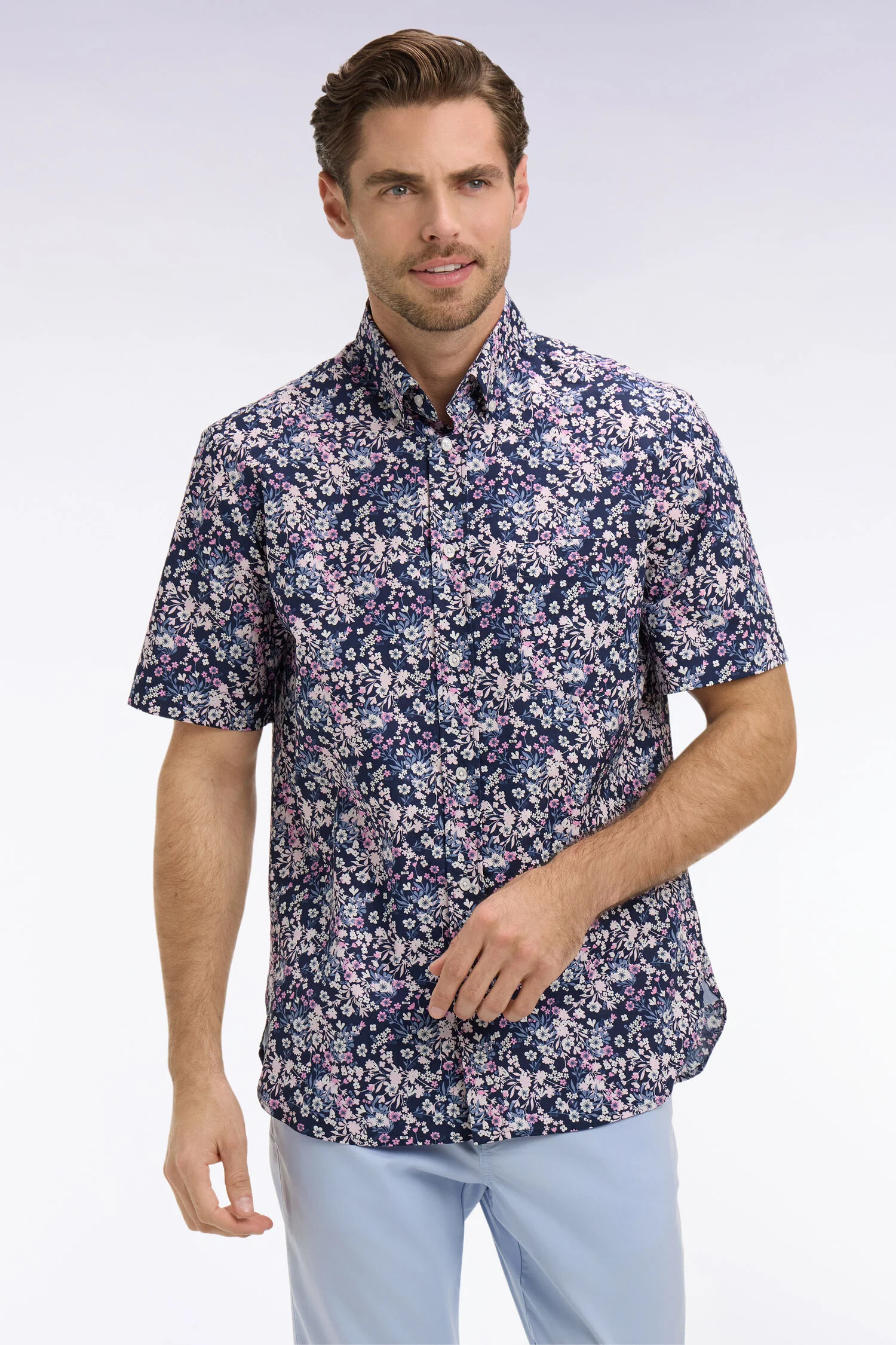 Eden Park Pink Floral Short Sleeve Shirt