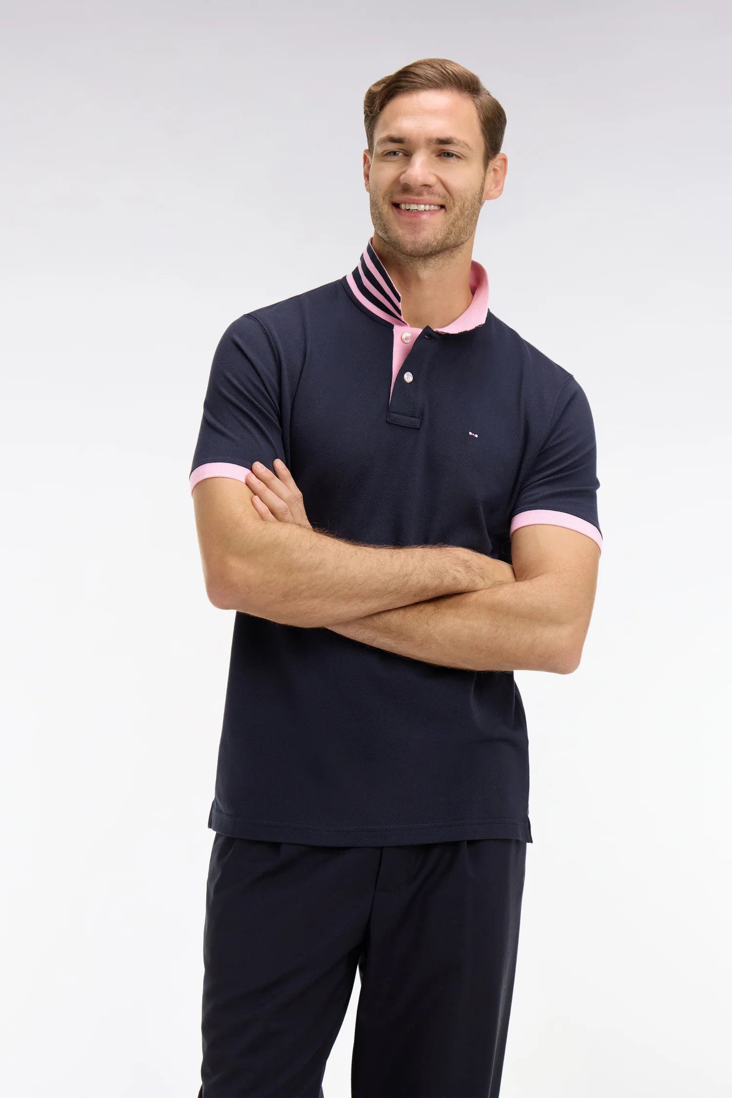Eden Park Navy/Pink contrasting Polo Shirt PPKNIPCE0008 - Image 2