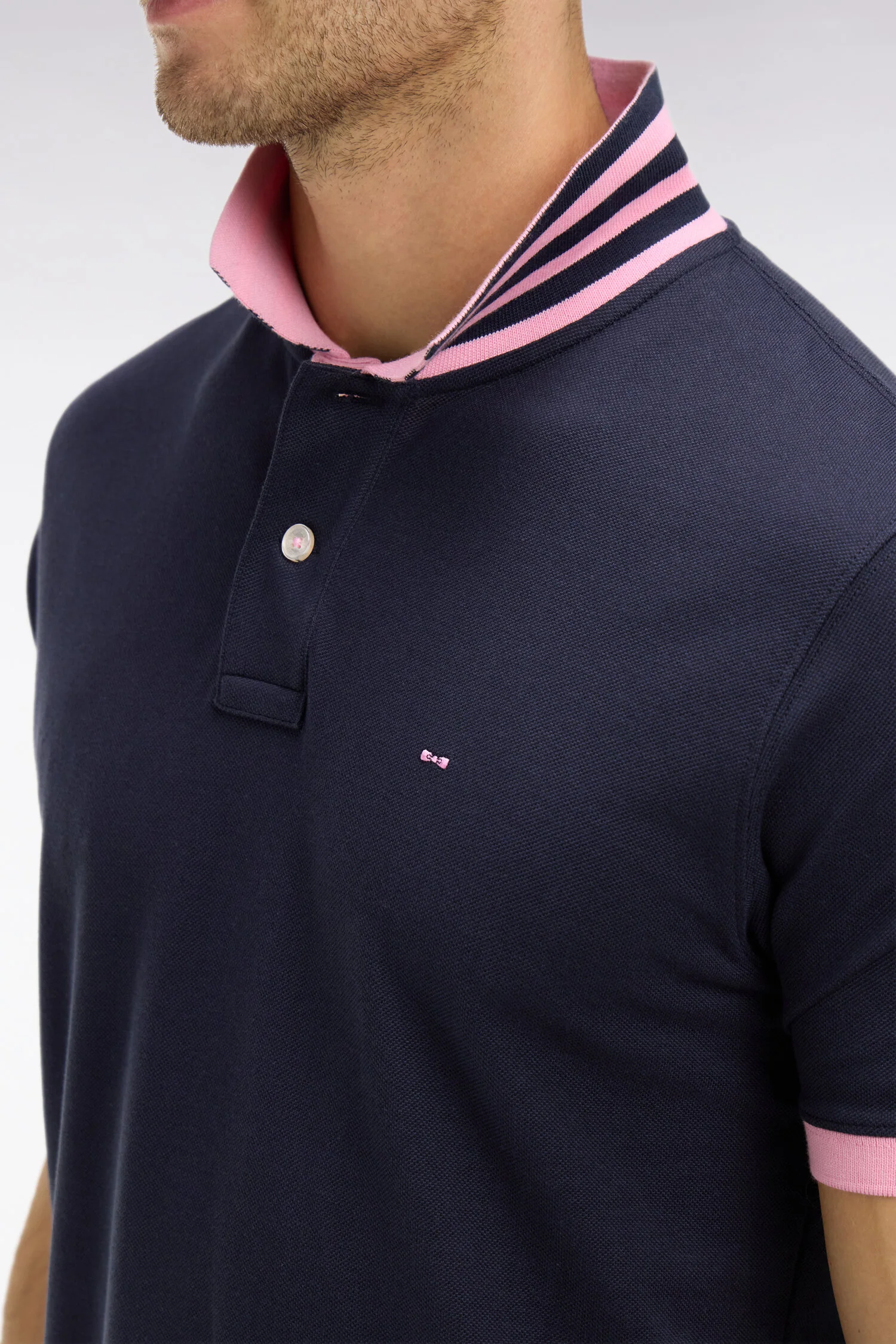 Eden Park Navy/Pink contrasting Polo Shirt PPKNIPCE0008 - Image 3