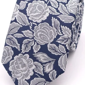 Wedding Rose Tie Ivory on Navy With Hanky