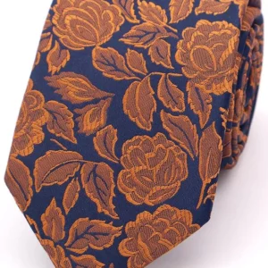 Wedding Rose Tie - Warm Spice on Navy With Hanky