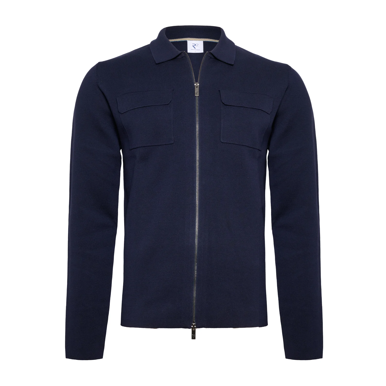 R2 Navy Knitted Zip Through Overshirt - Image 2