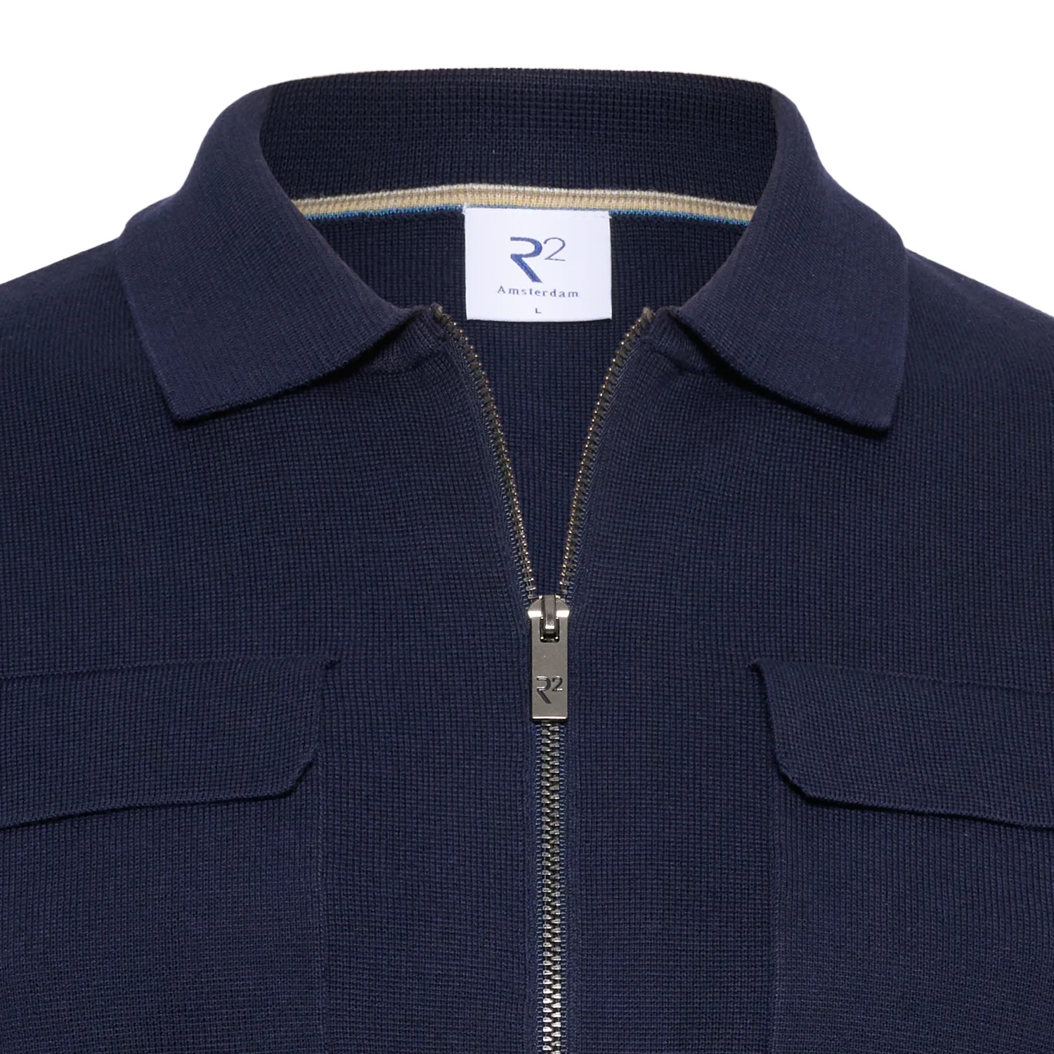 R2 Navy Knitted Zip Through Overshirt - Image 3