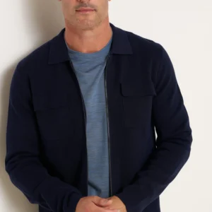 R2 Navy Knitted Zip Through Overshirt