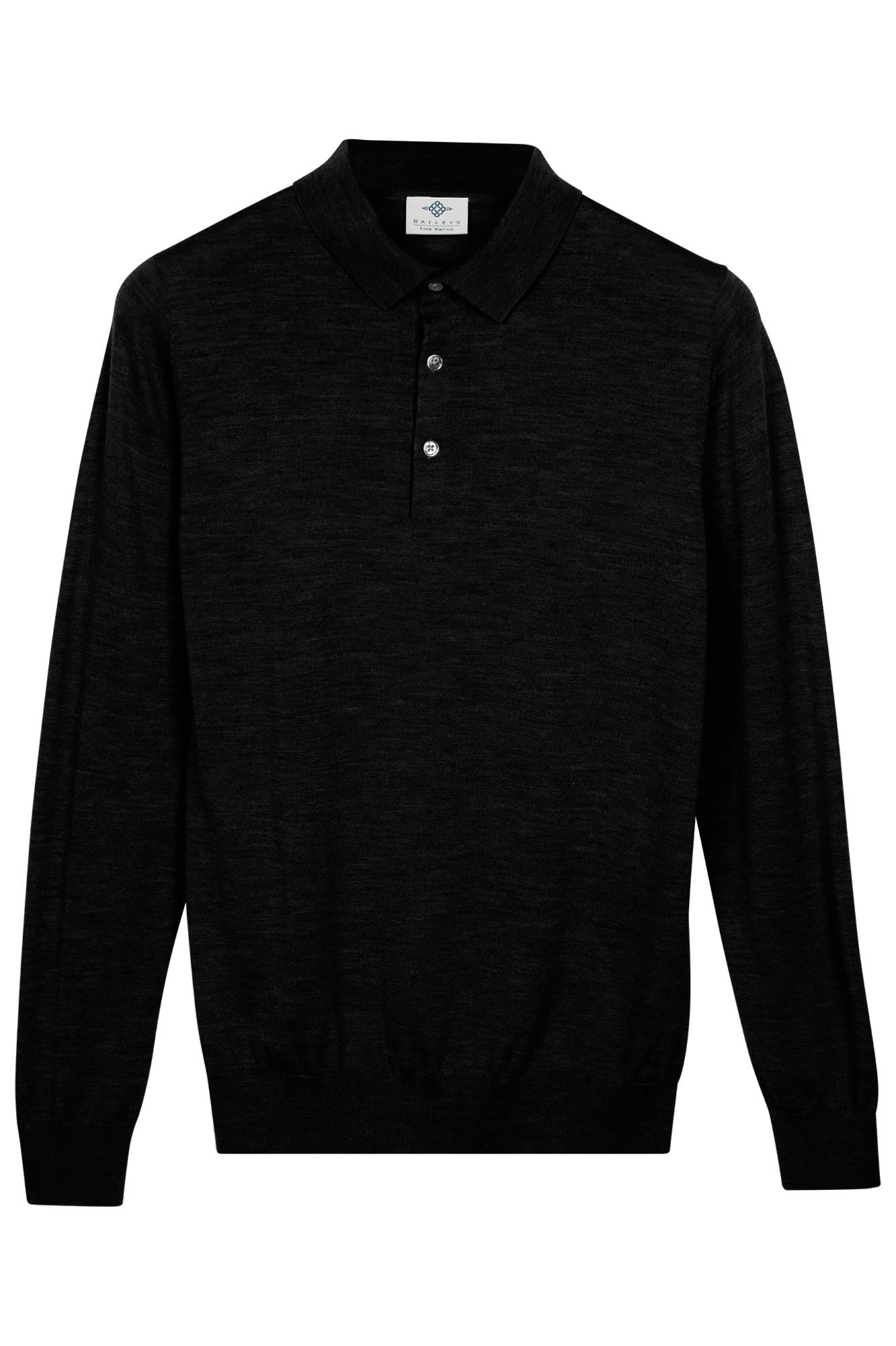 Baileys Black Long Sleeve Polo Merino Fine Wool