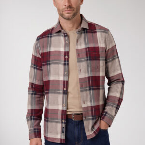 Giordano Row Red Check Long Sleeve Twill Shirt