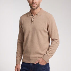 Giordano Sand Knitted Long Sleeve Polo Shirt
