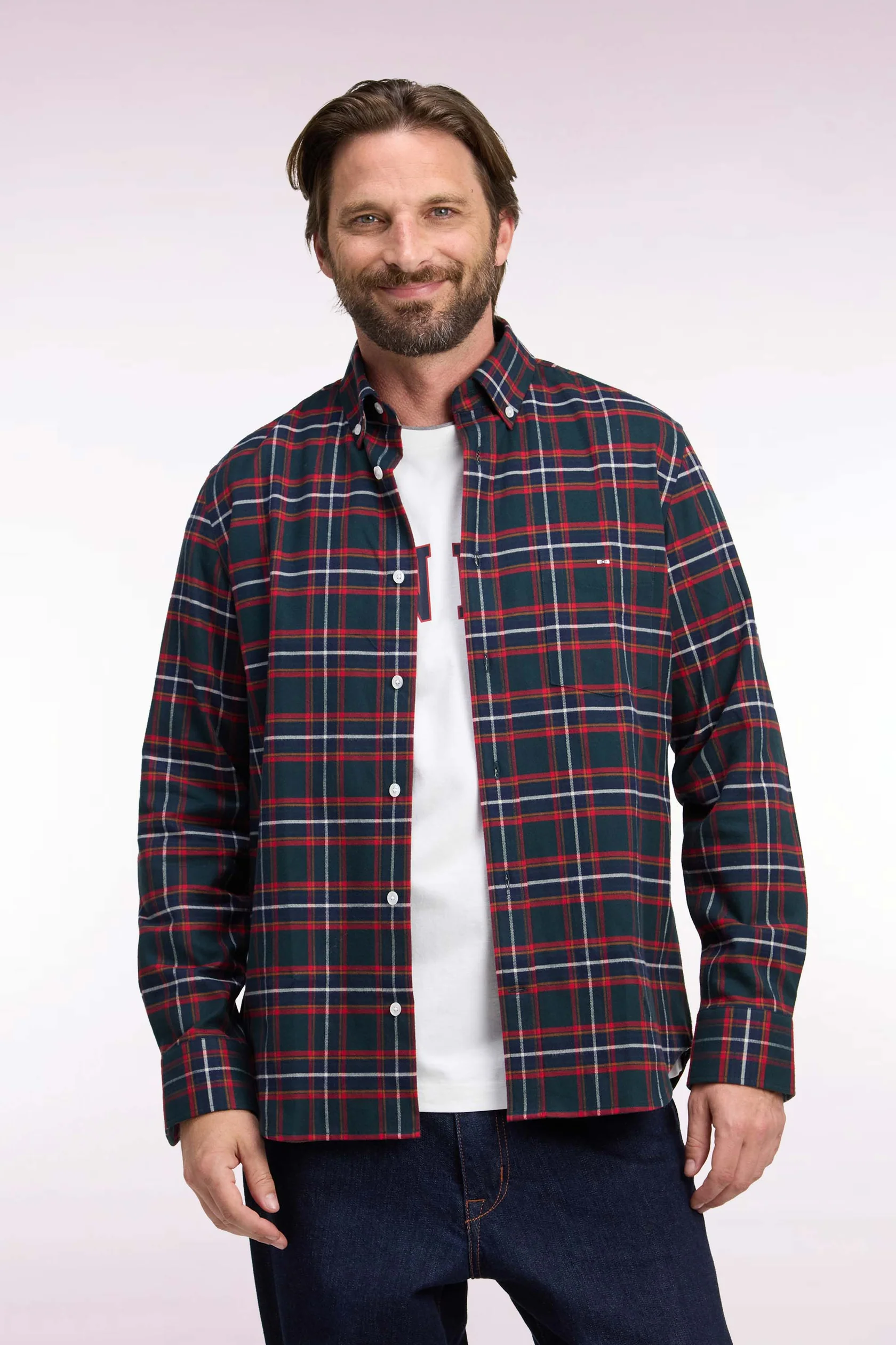 Eden Park Red/Navy Checked Cotton Flannel Shirt