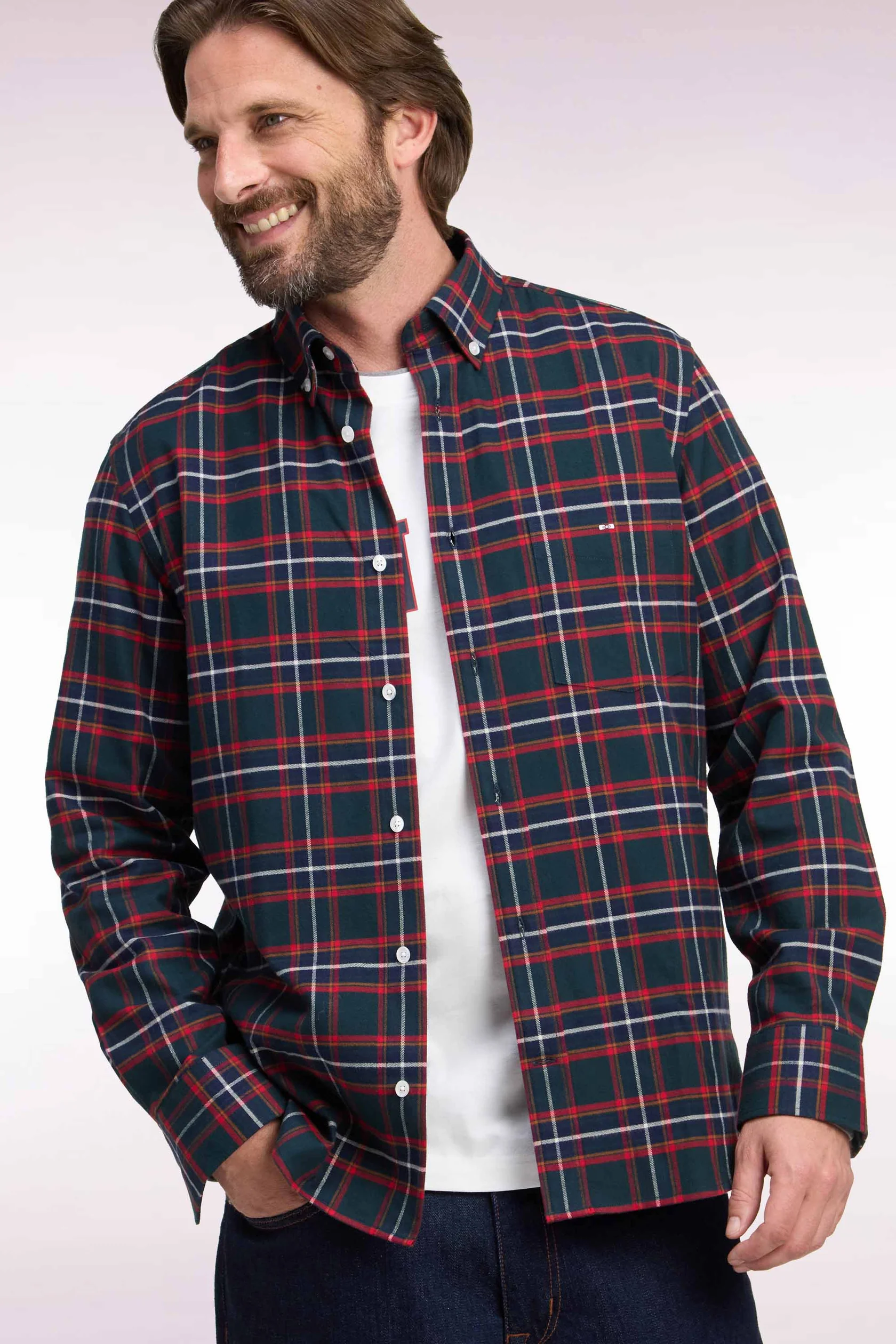 Eden Park Red/Navy Checked Cotton Flannel Shirt - Image 2