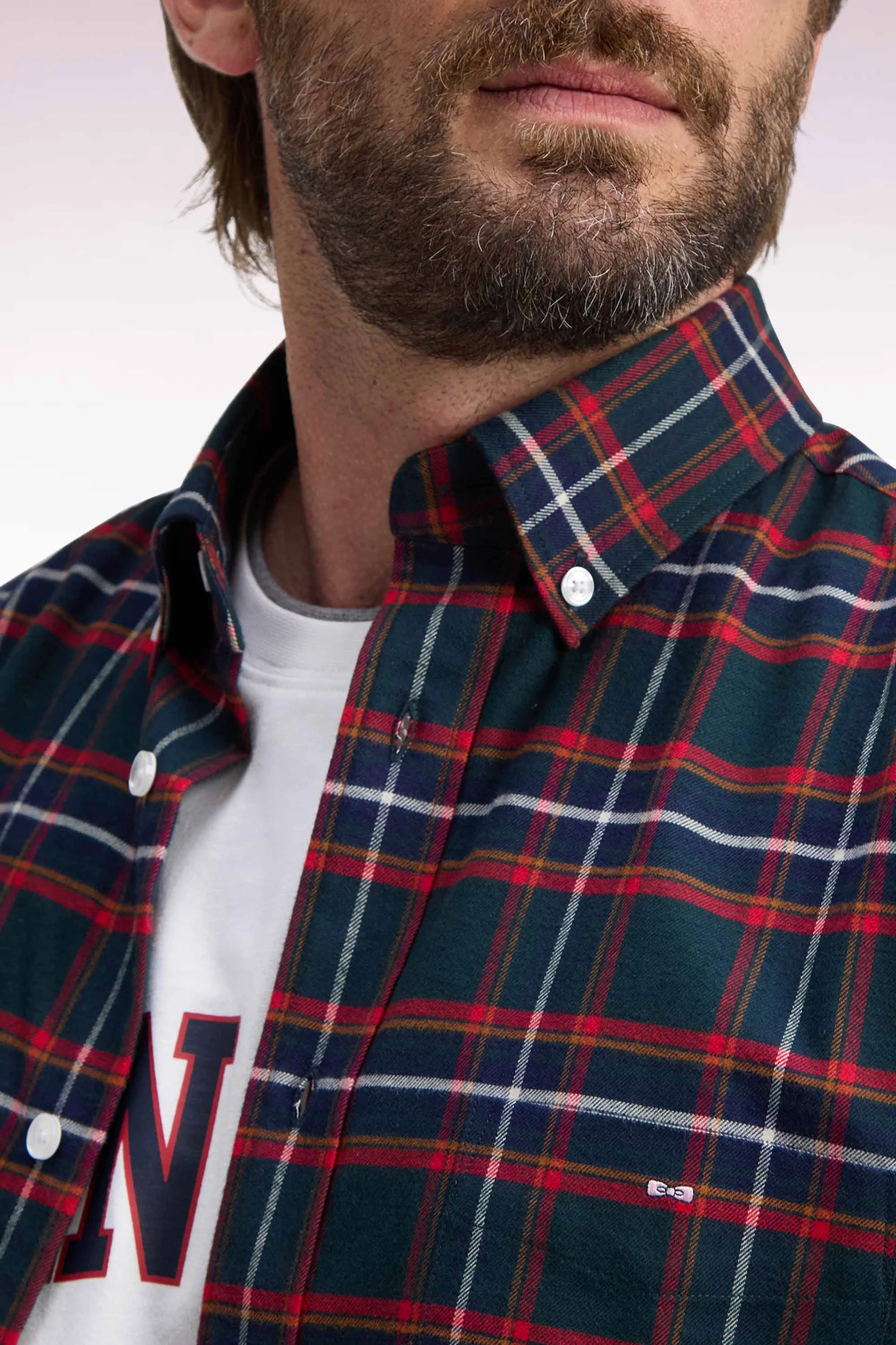 Eden Park Red/Navy Checked Cotton Flannel Shirt - Image 3