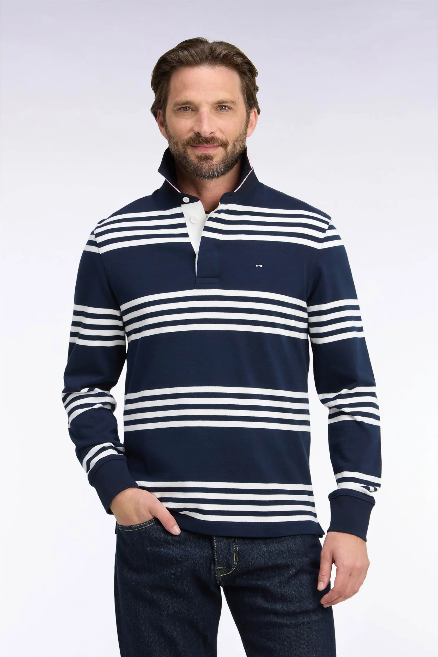 Eden Park Navy and White Striped Rugby Jersey