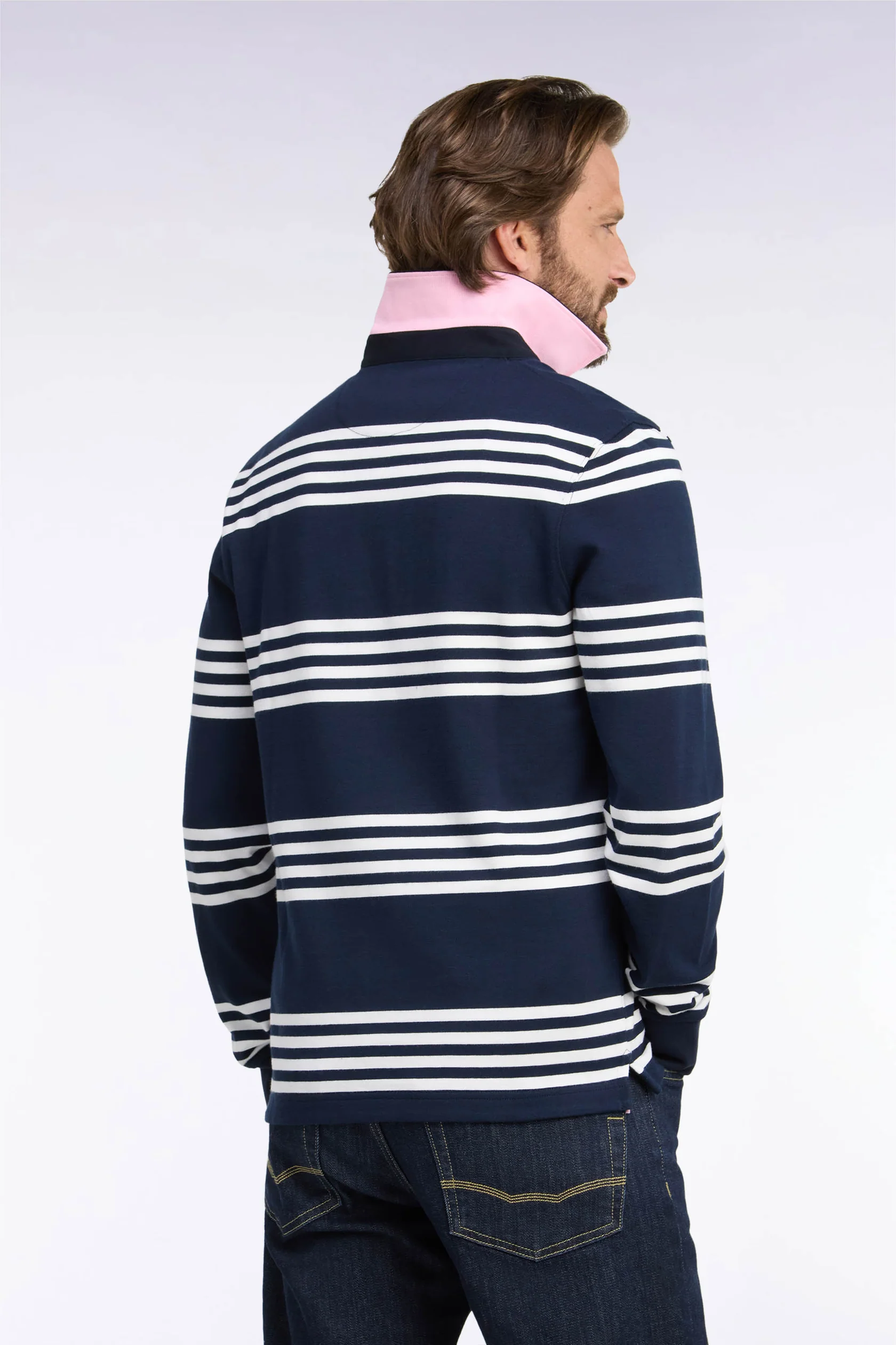 Eden Park Navy and White Striped Rugby Jersey - Image 4