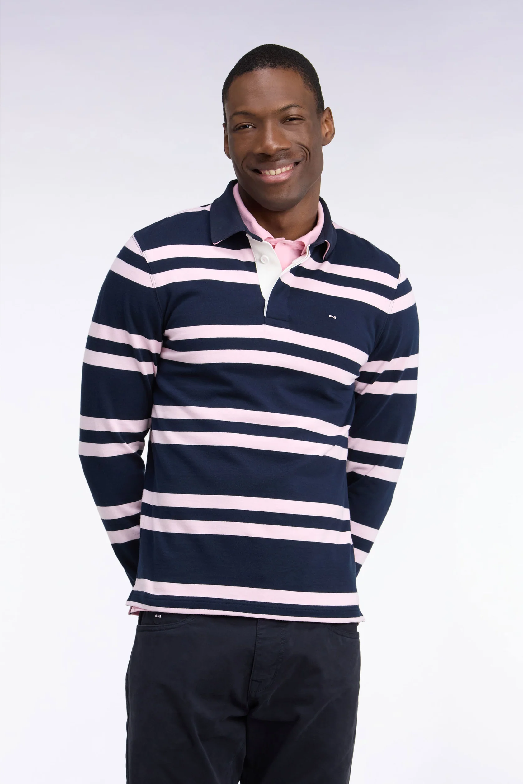 Eden Park Rugby Jersey Navy with Pink Stripes