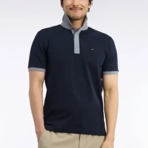 Eden Park Navy Polo Shirt With Grey Contrast